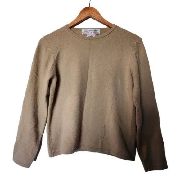 Queen of Scots 100% Cashmere Sweater Women’s M Medium Beige Crewneck Pullover - Picture 2 of 9